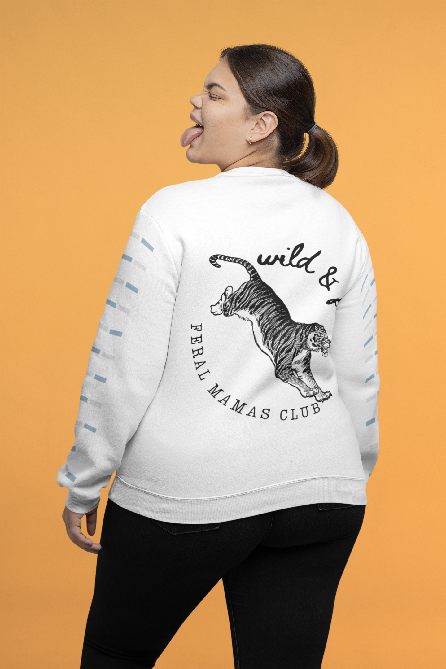 Eco-Friendly Tiger Design Crewneck Sweatshirt | Sustainable Mama Apparel | Relaxed Fit | Feral Mamas Club Gift